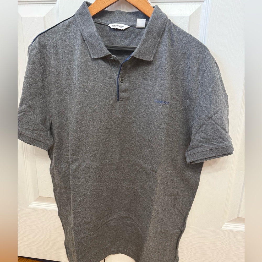 Calvin Klein Men's Charcoal Gray Polo with Subtle Navy Trim